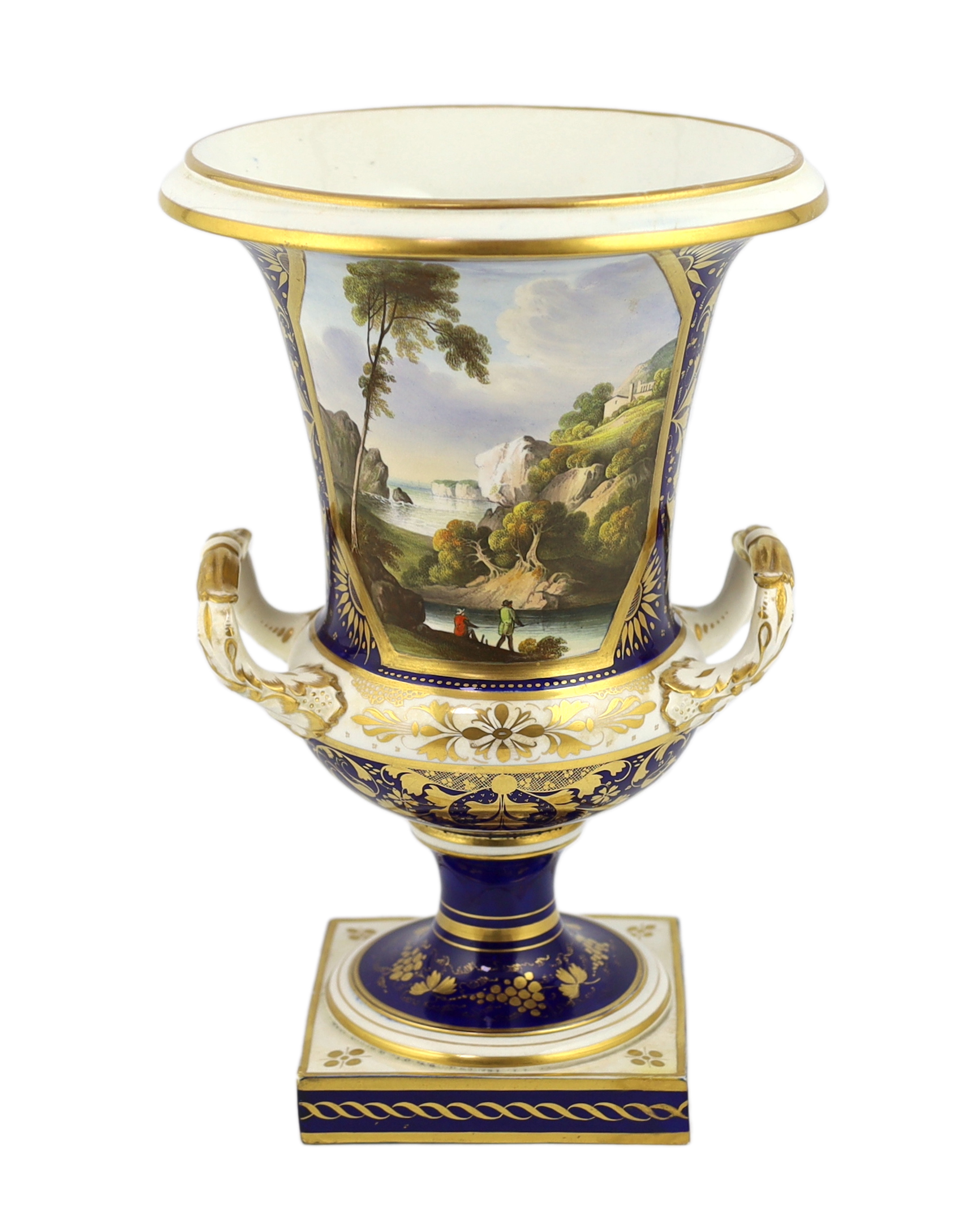 A large Bloor Derby campana landscape vase, c.1830